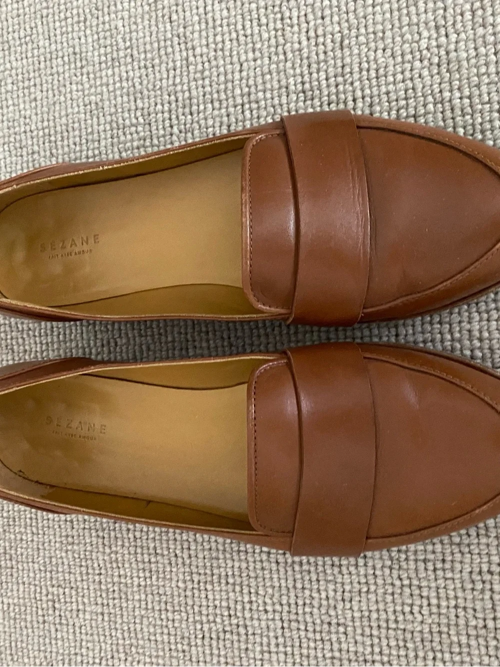 Sezane Cognac Brown Leather Loafers - Picture 1 of 4